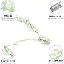 Checkered Hair Clip Set - Alligator Clips Hair Styling, Hair Styling Clips Sectioning, Barber Hair Clips, Barber Supplies, Green Hair Clips Women Styling, Salon Hair Clips 4 Pack - Verde - Ver 5