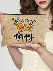 Bolso de mano multifuncional para mujer con patrón de abeja linda y letras asimétricas, bolso tote de gran capacidad y monedero con cremallera, adecuado para bodas, cumpleaños, playa y vacaciones. Bolso tote de lino, bolsa de regalo para el Día del Maestro, portátil, ligero, bolsa de almacenamiento plegable, bolso de moda minimalista, bolsa de regalo de agradecimiento para enfermeras, médicos y maestros, regalo del Día de la Madre, bolsa de maquillaje de viaje, bolsa de compras de viaje, mejor regalo para el Día del Maestro. - Multicolor - Ver 6