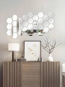 Hexagonal Acrylic Silver Mirror Wall Stickers (12pcs, 24pcs Or 36pcs), Home Decor, DIY Removable Geometric Hexagon Mirror Art, Suitable For Bedroom, Living Room, Office And Kitchen, Decorative Mirror Stickers, Wall Decor, Room Accent - Acrylic Mirror Sticker - View 8