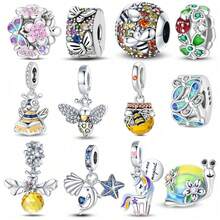 1pc S925 Sterling Silver Insect Theme Bead, Original Design, Including Bee, Butterfly And Snail. This Enamel Pendant Is Studded With Diamonds, Suitable For Bracelets And Necklaces. As A Fresh Forest Style Jewelry Making Accessory, It Exudes Natural And Lively Charm, Perfect For DIY Projects And Daily Wear. - Multicolor - View 1