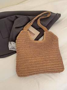 Large Capacity Woven Tote Bag For Women - Khaki - View 5