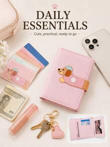 Cute Dog Pattern Compact Wallet, Korean Style Small Portable Multifunctional Card Holder & ID Holder, Holiday Graduation Teacher Appreciation Gift, Purple Girls Purse Mini Wallet - Multicolor - View 5