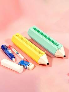Silicone Pencil Shaped Pencil Case, Waterproof Easy To Clean Scratch-Resistant Durable, Large Capacity Smooth Zipper Macaron Color Student Stationery Storage Bag, INS Style Creative Silicone Pencil Pouch - Multicolor - View 4