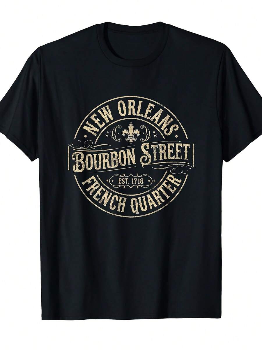 New Orleans Bourbon Street French Quarter Vintage T-Shirt [Eye-Catching Design] Street Style, Comfortable Cotton Crew Neck Tee For Women, Matching Shorts And Sleeves For Men. - Back - View 1