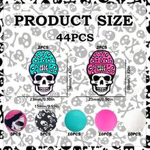 32/44 pièces Ensemble de perles en silicone en forme de crâne, perles roses et turquoises en forme de crâne, décoration de collier, bracelet, bijoux et pendentif DIY, cadeau pour les fêtes et anniversaires - Chapeau à tête de mort - Voir 13