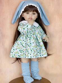55 CM Full Vinyl Body Reborn Baby Doll Toy Dress Up Brown Long Hair Princess Toddler Sweet Doll Handmade Birthday Gift Toy Doll Set With Pacifier And Bottle - 乙烯基身體娃娃 - 查看 4