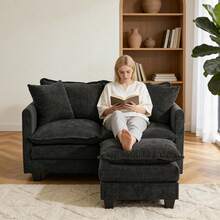 Loveseat Sofa Cloud Sofa Couch 50'', Modern Loveseats 2 Seat Couch 27" Deep Seat With 2 Pillows For Small Spaces Apartment Studio Office Bedroom Living Room 8834-BLACK-1 - 黑色 - 查看 11