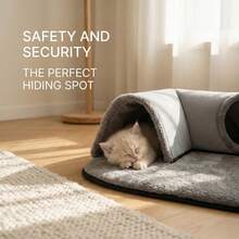 2-In-1 Cat Tunnel Bed With Plush Cushion, Multi-Size Optional, Soft Warm Hideaway With Interactive Toy, Cozy Cat Play & Rest Cave For Indoor Cats - Grey - View 9