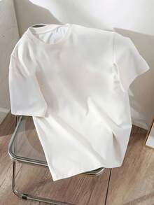 Camiseta Premium de Cuello Redondo con Estampado de Letras en la Espalda, Estilo Deportivo Casual para Mujer, Manga Corta Primavera/Verano, Ecológica - Blanco - Ver 3