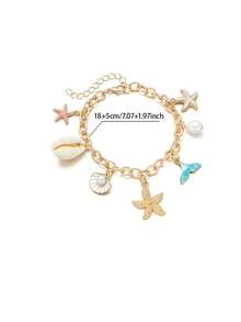1pc Fashionable Niche Ocean Style Faux Pearl Starfish Pendant Anklet, Suitable For Summer Beach, Party, Date, Daily Wear Jewelry Gift - Multicolor - View 12