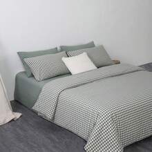 3pcs/Set Bedding Duvet Cover Set, Slouchy Relaxed Style/Green Small Plaid Soft Skin-Friendly, Nude Sleeping Bestseller, Zipper Duvet Cover Set, (2 Pillowcases 1 Duvet Cover Without Filling) Green Pudding Plaid, Minimalist Healing Bedroom Atmosphere, Suitable For Bedroom, Guest Room, Dormitory, All Seasons - Holiday Gift, Made In China - Green - View 6