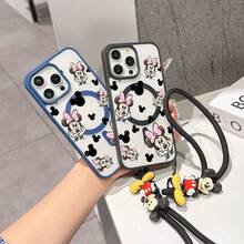 This Disney Mickey Mouse Pattern Lanyard Phone Case Features A Strong Magnetic Closure And Full Coverage Of Acrylic And TPU Material. It's Shockproof, Lightweight, And Suitable For IPhone17/16/11/13/15/15 Plus/15 Pro/15 Pro Max/12/14 Pro Max/11 Pro Max/12 Pro/12 Pro Max/13. It's A Popular Birthday Gift, Business Gift, Durable, Stain-Resistant, And Fingerprint-Resistant New Phone Case For Men And Women. It Also Includes A Mickey Mouse Phone Case And Mickey Mouse Doll Bracelet. Compatible With SamsungGalaxy S20, S21, S22, S23, And S24 Series. It's The Perfect Gift For Friends And Family. This Stylish Phone Case Is Fun, Lightweight, And Durable. IPhone17 Pro Max Phone Case, Minnie Phone Case. - Black - View 9