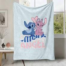Manta de franela Disney Stitch & Angel, manta de felpa suave y acogedora con fondo de lunares rosas, adecuada para sofá, cama, sala de estar, dormitorio, oficina, viajes, todas las estaciones - color 1 - Ver 1