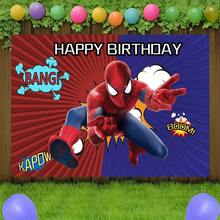 1pcs M Arvel S Pider-Man Happy Birthday Backdrop City Night Superhero Party Background Anime Theme Photography Prop Boy Bedroom Bedside Wall Tapestry Yard Outdoor Gathering Wall Hanging Decor Geek Fan Room Decoration Supplies - A - Xem 1