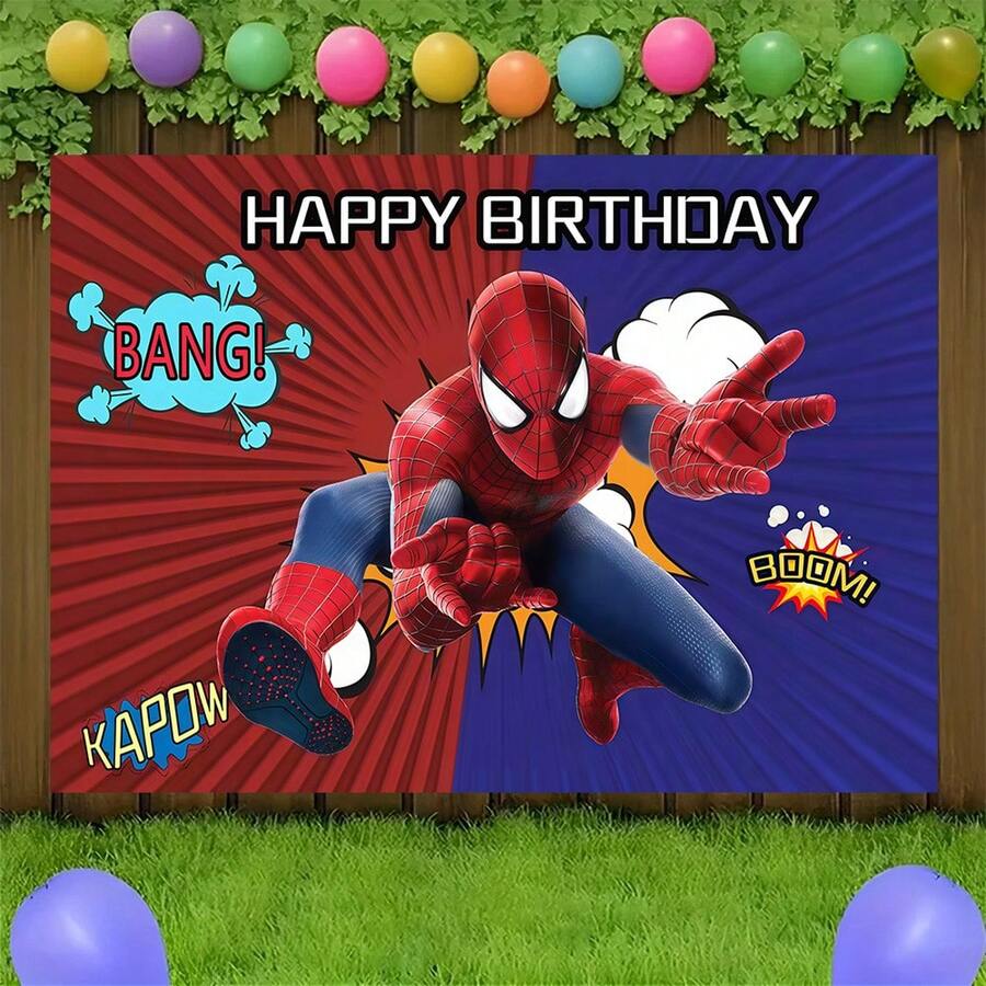 1pcs M Arvel S Pider-Man Happy Birthday Backdrop City Night Superhero Party Background Anime Theme Photography Prop Boy Bedroom Bedside Wall Tapestry Yard Outdoor Gathering Wall Hanging Decor Geek Fan Room Decoration Supplies - A - Xem 1