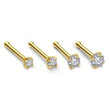 1/4件低過敏鼻環，18K鍍金I型鼻釘穿刺飾品，1.5mm/2mm/3mm立方氧化鋯鼻環，軟骨耳環，適合女性，度假風身體穿刺配件 - 鼻釘 - 查看 4