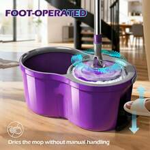 Spin Mop And Bucket System With Foot Pedal, Stainless Steel Adjustable Handle Floor Cleaning Set, Rotating Microfiber Mop Head Storage Organizer Container, Grey, 1 Pack - Purple - 查看 2