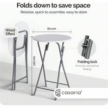 Foldable Marble Effect 60cm Round Bar Table Height 110cm Easy Care White Side Table For Cocktail Dining High Garden Patio Balcony Terrace - 白色木紋效果 - 查看 2