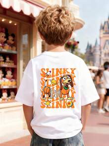 New Arrival | Official Disney Toy Story Slinky Dog Kids T-Shirt, 100% Cotton Super Soft Ultra Comfort Short Sleeve Tee, Stylish Relaxed Fit Dual-Sided Print Tops For 4-12Y Boys & Girls, High-Value High Head-Turning Rate Daily Versatile Commuting Essential Casual T-Shirt For All Seasons, Express Delivery - White - View 2