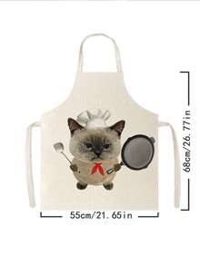 1 pieza, Delantal de poliéster con patrón de gato chef de dibujos animados, adecuado para cocinar, hornear y jardinería - se puede usar como atuendo para la cocina y el comedor. - Multicolor - Ver 11