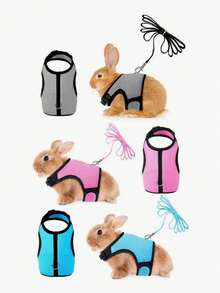 1Pc Adjustable Rabbit Harness With Leash, Soft Breathable Mesh Vest Harness For Small Pets, Anti-Pull No-Escape Design, Comfortable Chest Strap For Bunny Kitten Ferret Guinea Pig Walking, Outdoor Training & Travel Pet Supplies - Multicolor - View 4
