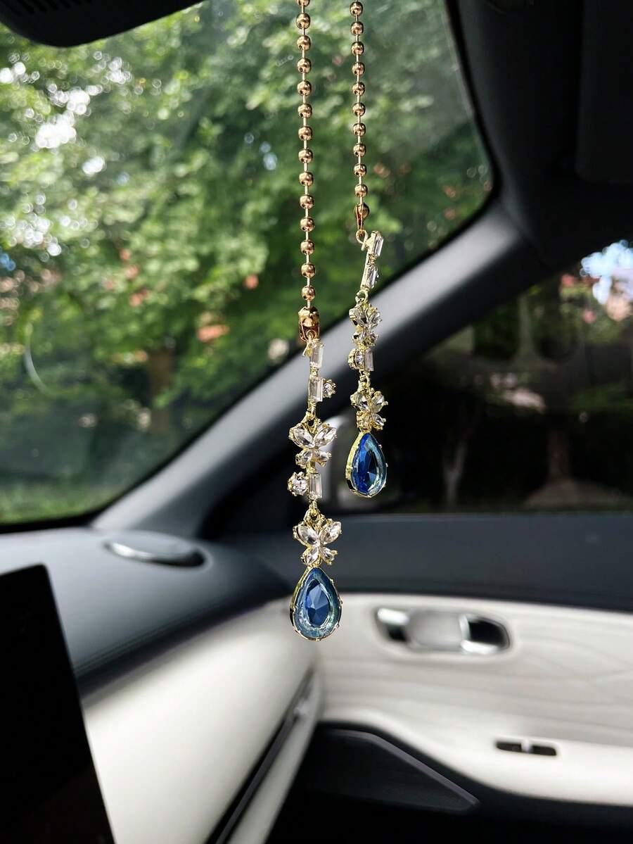Sweet Zirconia Butterfly Water Drop Tassel Car Hanging Ornament Creative Car Interior Decor Exquisite Car Accessory Small Gift Car Rearview Mirror Decoration - A - View 1