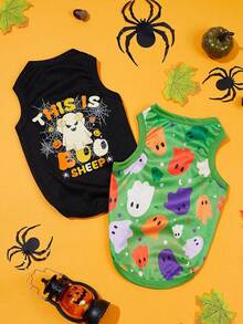 LUCKIE PAW 2pcs Summerween Colorful Boo Sheep Fun Print Pet Vest, Physical Flea Prevention, Reduces Shedding, Heat Insulation & Breathable, Suitable For Large And Small Dogs And Cats, Indoor And Outdoor - Multicolor - View 11