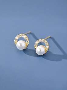 1 par de pendientes de botón de plata de ley S925 con perlas falsas versátiles para mujeres, accesorio de joyería para uso diario y combinación total, regalo de cumpleaños y festividades para amigas y mejores amigas - perla - Ver 6