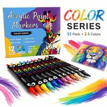 FOXFEEL Nouveau set de marqueurs acryliques à double pointe et double couleur pour la peinture et les graffitis, application à double pointe multicolore, gamme de couleurs complète pour un dessin pratique, 12 pièces/24 couleurs, 36 pièces/72 couleurs, 8 sets 96 couleurs, double 36 couleurs total 144 couleurs, convient pour la rentrée scolaire, la peinture en classe pour les étudiants, la coloration et le remplissage professionnels - Ensembles - Voir 22