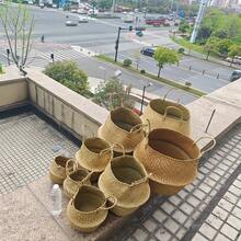 编织海草储物篮，家居装饰花盆，房间装饰玻璃花瓶 - 原色 - 查看 5