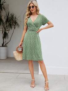 Womens Summer Dresses For Women 2026 Spring Floral Sundress Short Sleeve V Neck Wrap Dress With Pockets Festival Outfits Elegant Dress For Women Dress For Women - 04 鼠尾草綠花卉 - 查看 6