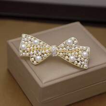 1pc Bow & Pearl Hair Clip, Women Bangs Clip, Elegant Hair Accessory,Claw Clips - White - View 5