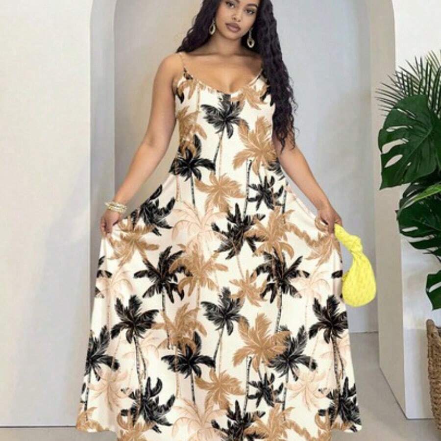 dagjydgfyja Veslaya Vestido casual de talla grande con de color y estampado de hojas para vacaciones, sin mangas - Multicolor - Ver 1