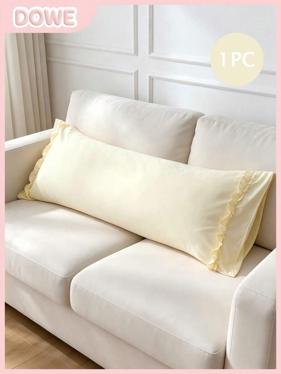 1pc 100% Polyester Solid Color Lace Long Pillowcase, Lightweight And Elegant, Soft As Clouds, Suitable For Bedding And Sofa Decoration (Pillow Insert Not Included)