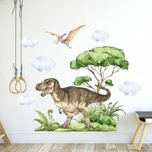 1 miếng dán tường khủng long cho trẻ em, họa tiết sống động của khủng long bạo chúa Tyrannosaurus Rex, khủng long bay Pterosaur và bụi cây. Decal hoạt hình vui nhộn với thiết kế sinh động, đồ trang trí tuyệt vời cho phòng ngủ trẻ em, khu vui chơi và trang trí trong lớp mầm non. - Nhiều màu - Xem 3