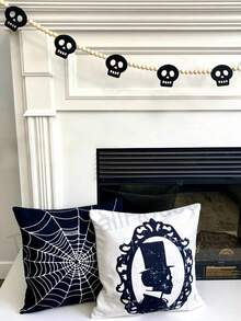 Halloween Skull Wooden Bead String, Banner With Skull, Halloween Hanging Skull Banner Ornament, Spooky Party Decoration, Halloween Fireplace Hanging Decoration, Perfect For Home Decor And Holiday Party Decorations - Multicolor - View 8
