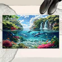 1pc Underwater World Pattern Printed Kitchen Mat Non-Slip Floor Mat, Holiday Party Decor Mat, Carpet, Non-Slip Oil-Resistant Foot Mat, Quick-Drying Carpet, Suitable For Kitchen Hallway Bathroom Laundry Room Home Decor - Multicolor - View 8