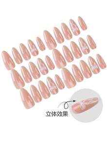 30片短杏仁形/奢華裸色漸層長尖甲假指甲，富家女風格，適合日常通勤、派對與休閒穿搭 - 彩色 - 查看 4