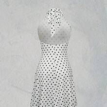 dagjydgfyja Vestido mini versátil de moda primavera/verano 2026, apto para uso diario, casual, commute, estilo callejero, retro, sexy, espalda descubierta y talla grande ocasiones, diseño de cuello halter en contraste negro y blanco, estampado en todo el vestido, elegante para fiestas - Rosa - Ver 3