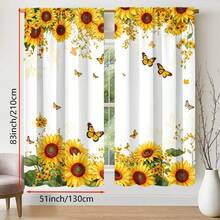 2 Stücke Aquarell Sonnenblumen und Schmetterlinge Vorhang. Mit goldenen Sonnenblumen kombiniert mit Monarchfalter und floralen Verzierungen. 2D Flachdruck, lichtdurchlässig. Sommerliches botanisches Thema, geeignet für Wohnzimmer, Esszimmer, Bauernhäuser und Küchen. - Verschiedenfarbig - Übersicht 10