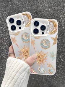 1個太陽新風格彩色銀色高級手機殼，亮面星星月亮時尚防震保護套，適用於 iPhone 17/16/11/13pro/15Pro/15/13PROMAX/14/13/12，適用於 Galaxy A56 5G/A26 5G/A55 5G/S25/S25 PLUS/S25 ULTRA/S24/S23/S22 時尚手機保護殼 - 白色 - 查看 4