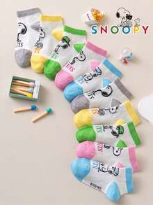 1/5/10 Paar authentische Snoopy Sockenmuster Kinder Kurzsocken, gestreiftes Polka Dot buntes minimalistisches Muster Dopamin Farbschema Welpenmuster Lässig Sport Kurzsocken, süßes Cartoon Muster einzigartiges Snoopy Socken Jungen Mädchen Sommersocken, geruchshemmend schweißabsorbierend vielseitig Sport Crew Socken Cartoon Muster - Verschiedenfarbig - Übersicht 3