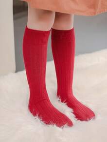 1 Pair Casual Versatile Calf Socks For Big Kids - Red - View 2