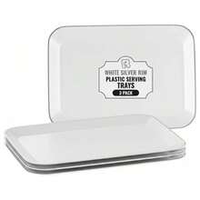 8x 11 bandeja de plstico para servir borde blanco y plateado - Borde blanco y plateado - Ver 2