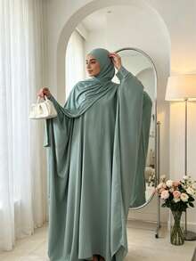 1pc Solid Color Batwing Sleeve Muslim Dress, Conservative Prayer, Outing, Classic Versatile Abaya For Women's Daily Wear, Suitable For All Seasons - Multicolor - View 4