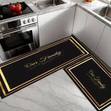 1pc Black & Gold Our Family Pattern Printed Kitchen Mat, Non-Slip Floor Mat, Holiday Party Decor Mat, Rug, Oil-Resistant Foot Mat, Quick-Dry Carpet, Suitable For Kitchen, Hallway, Bathroom, Laundry Room, Home Decor - Multicolor - View 7