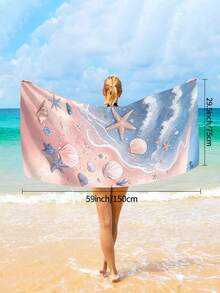 1件水彩插畫風海灘巾，夢幻海灘插畫設計，海星、貝殼、貝殼圖案印花大尺寸海灘巾，超細纖維吸水防沙海灘浴巾，毛巾，適合旅行、游泳池、潛水、衝浪、瑜伽、露營、海灘度假、水上派對裝飾海灘巾，夏季海灘旅行必備披肩浴巾，浴室裝飾多功能海灘巾（單面印花） - 藕粉色 - 查看 11