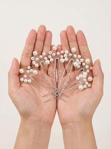 Miallo 6pcs Faux Pearl Decor Bridal U-Shaped Hair Pins, Elegant Silver Metal Wire Wedding Hair Accessories, Suitable For Bridesmaids - Silver - View 2