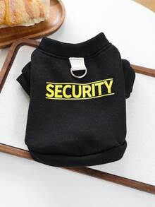 PETCIRCLE 1件寵物衣服，狗/貓戶外/室內服飾，小型犬/幼犬舒適字母印花連帽衫系列，黃色「SECURITY+」拉鍊素色運動衫 - 黑色 - 黑色 - 查看 2