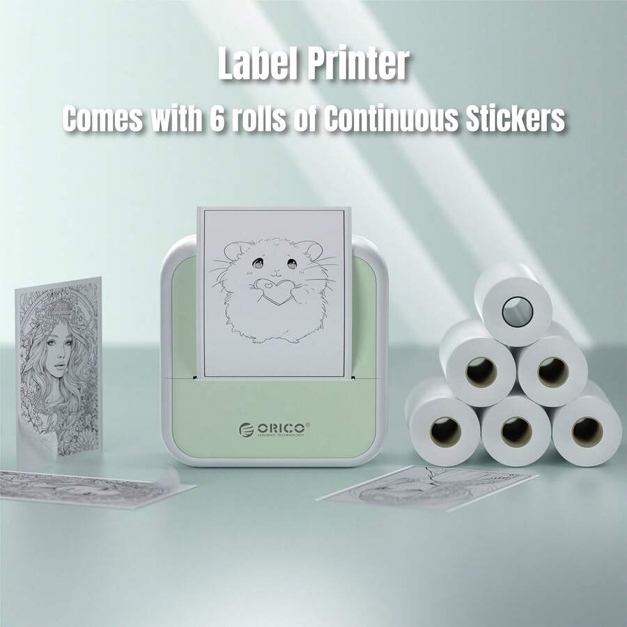ORICO Label Maker, Mini Thermal Label Printer, Portable Printer, Photo Printer, Wireless, Compatible With IOS And Android, Suitable For Barcode Price Tags Retail, Comes With 56mm Continuous Stickers*6, Can Print Images, Photos, Diaries, Suitable For Back To School DIY